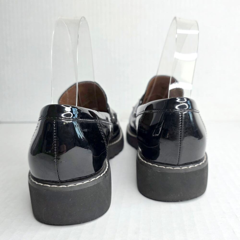 Franco Sarto Black Patent Chunky Lug Sole Penny Loafers Platform Size 7 Slip On - Picture 5 of 11
